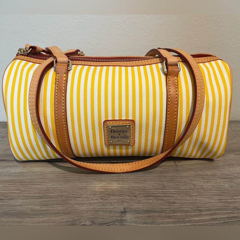 Dooney & Bourke Yellow and White Striped Barrel Bag